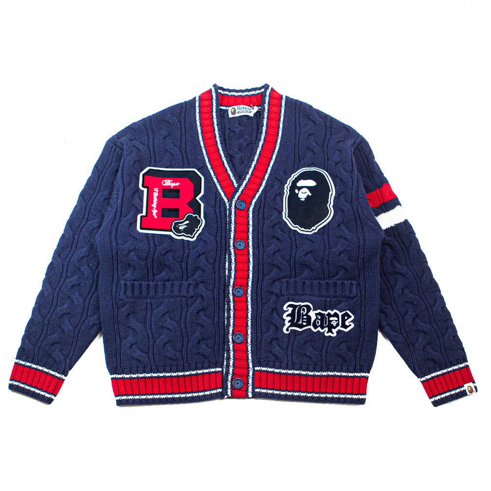 Bape College Badges Knit Cardigan (Navy) Corporate