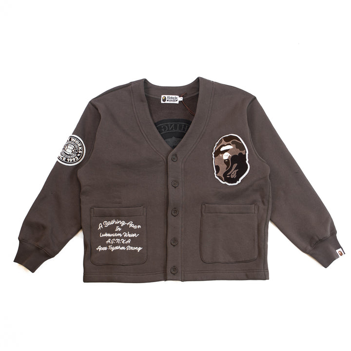 College Badges Sweat Cardigan (Brown)