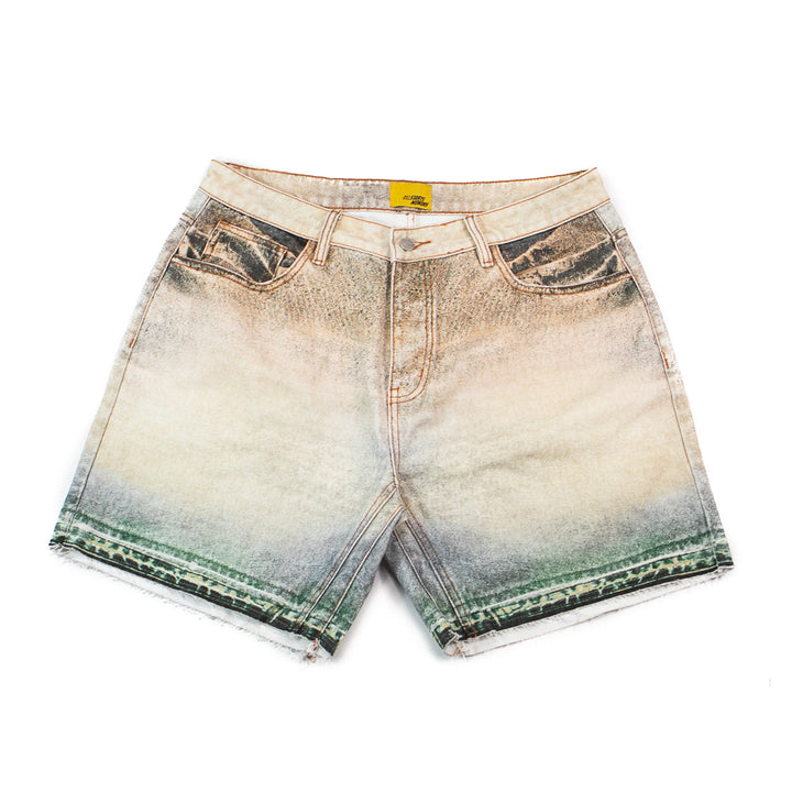 Printed Denim Short (Tan)