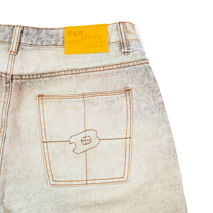 Printed Denim Short (Tan)