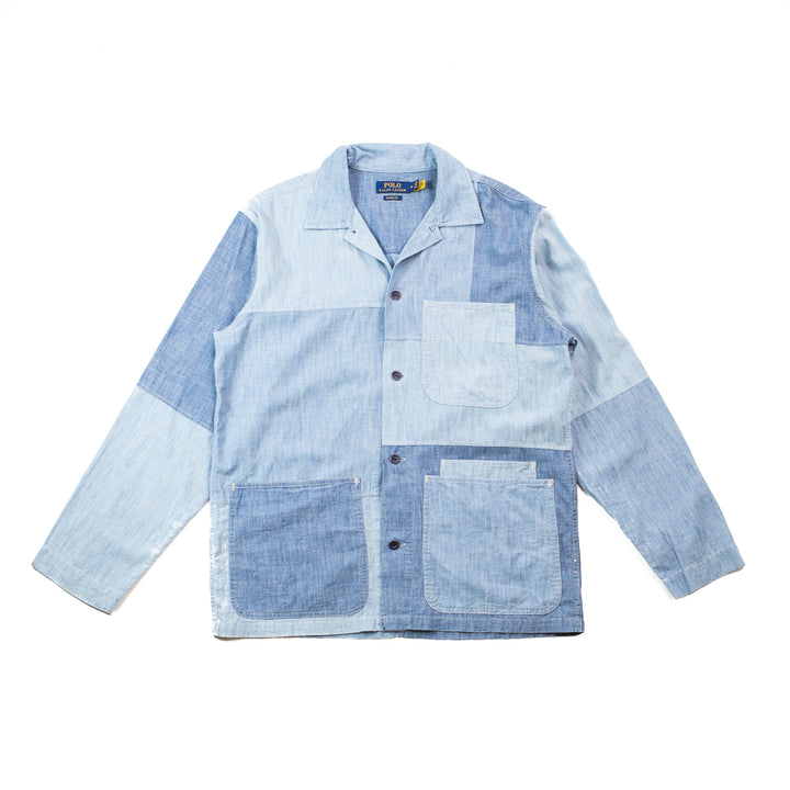 Classic Fit Patchwork Chambray Shirt (Indigo)