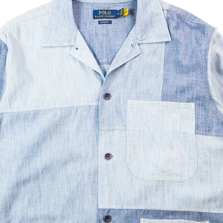 Classic Fit Patchwork Chambray Shirt (Indigo)