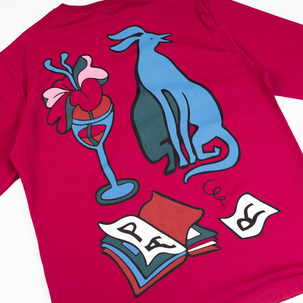 Wine and Books Long Sleeve T-Shirt (Beet Red)