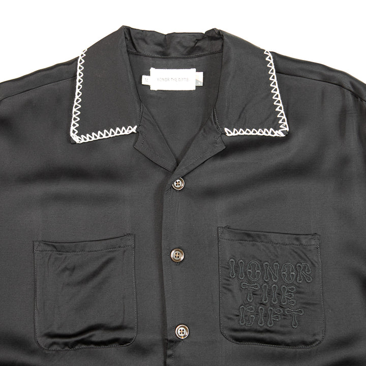 Blanket Stitch Woven Shirt (Black)