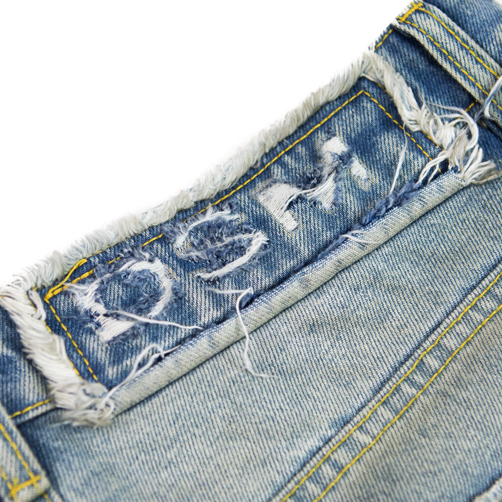 Distressed Stencil Denim (Washed Indigo)