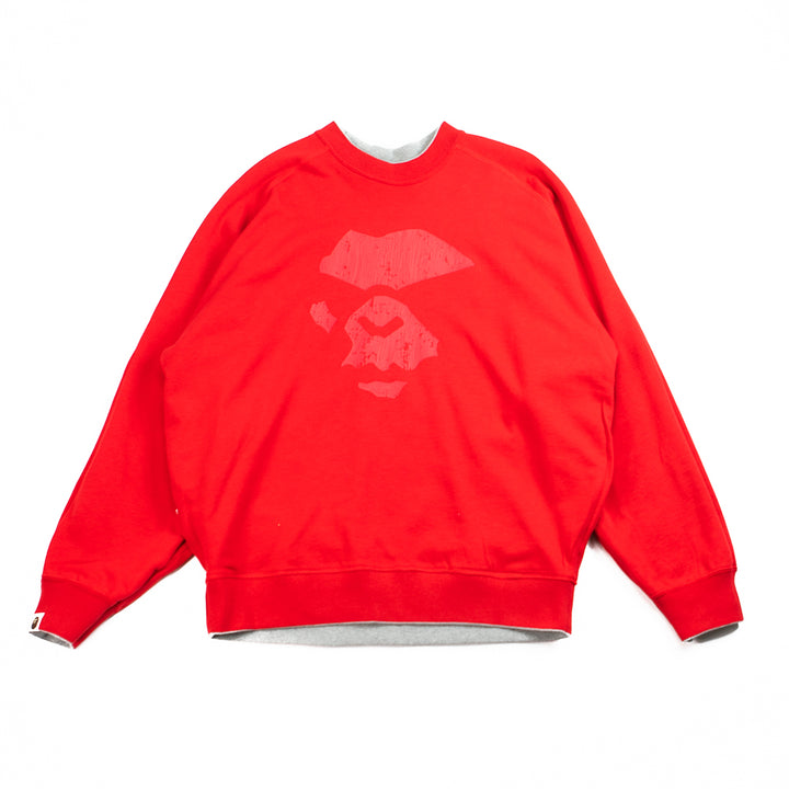 Bape Logo Reversible Loose Fit Crewneck Sweatshirt (Gray)