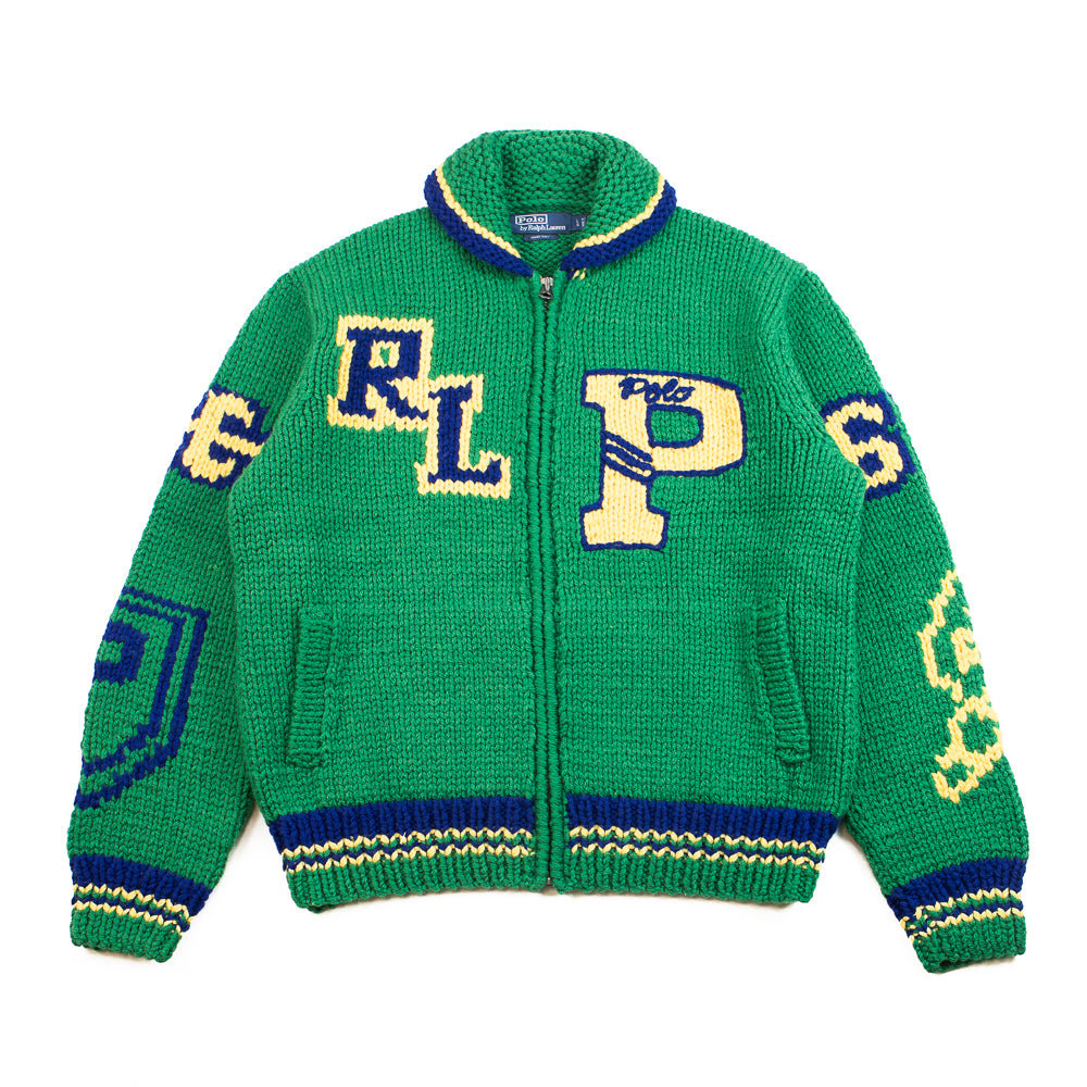 Varsity Inspired Wool Full Zip Sweater (Green)