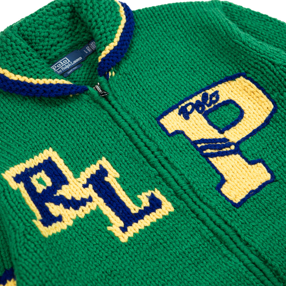 Varsity Inspired Wool Full Zip Sweater (Green)