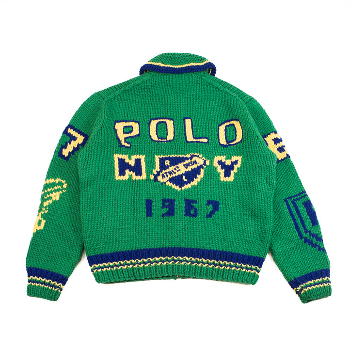 Varsity Inspired Wool Full Zip Sweater (Green)
