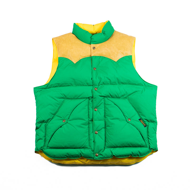 Leather-Yoke Down Vest (Green/Yellow)