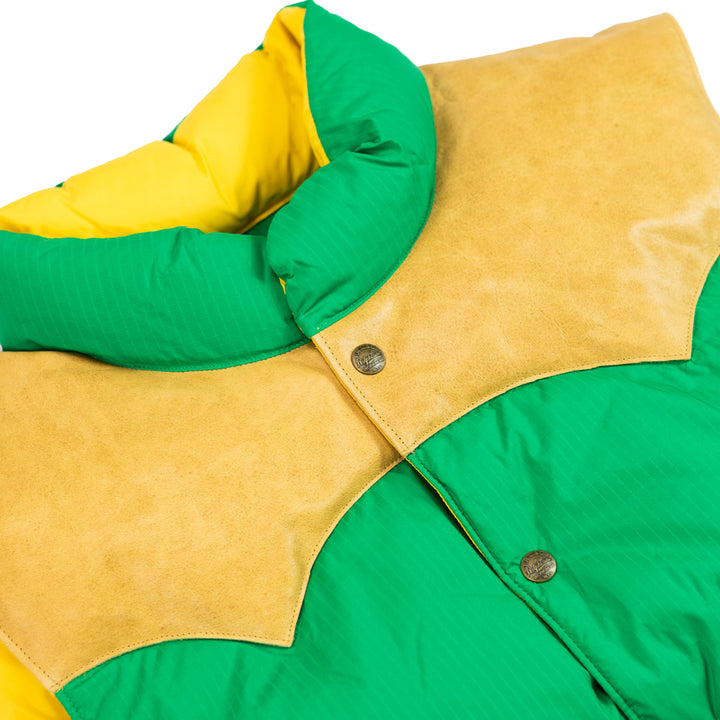 Leather-Yoke Down Vest (Green/Yellow)