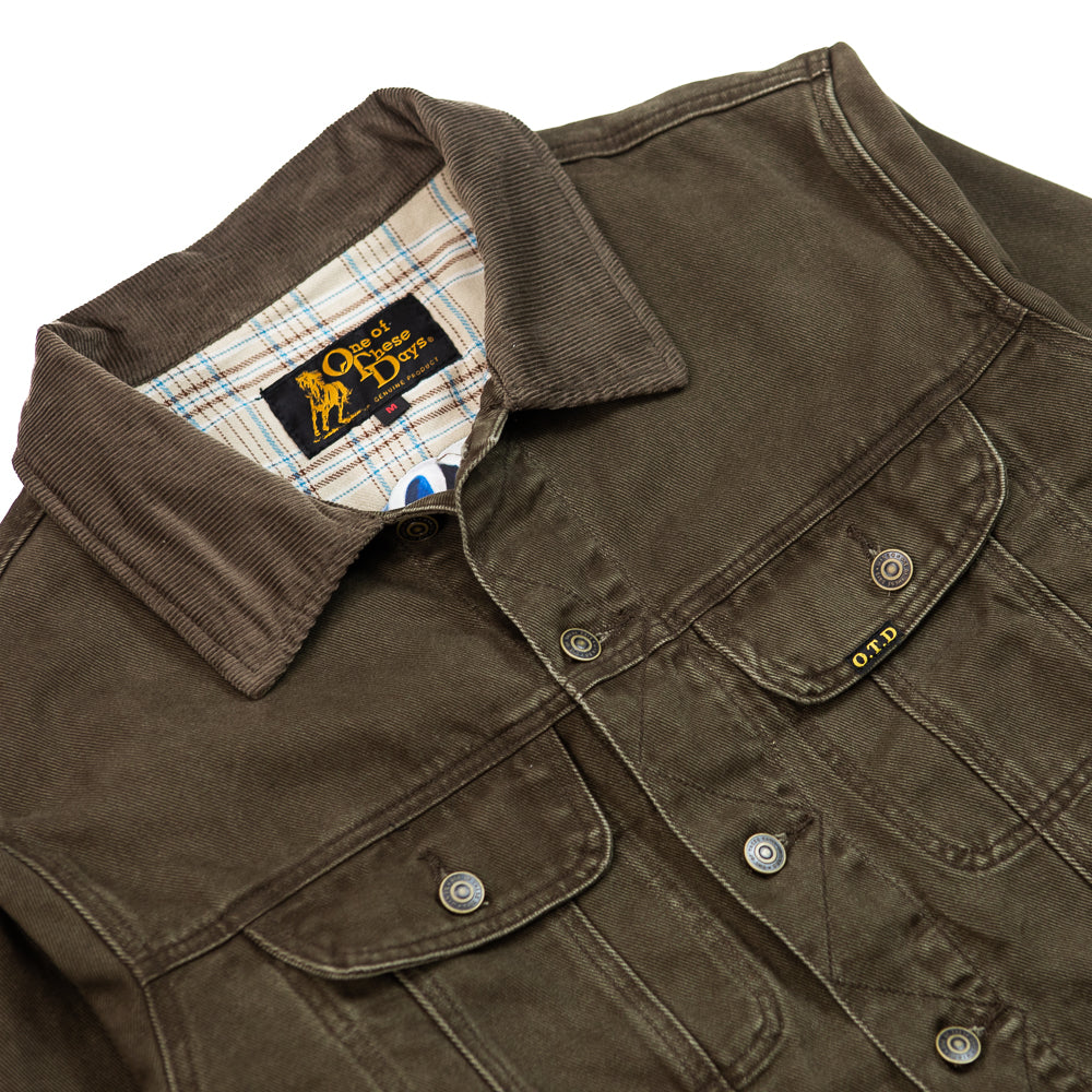 Lined Trucker Jacket (Washed Brown Denim)