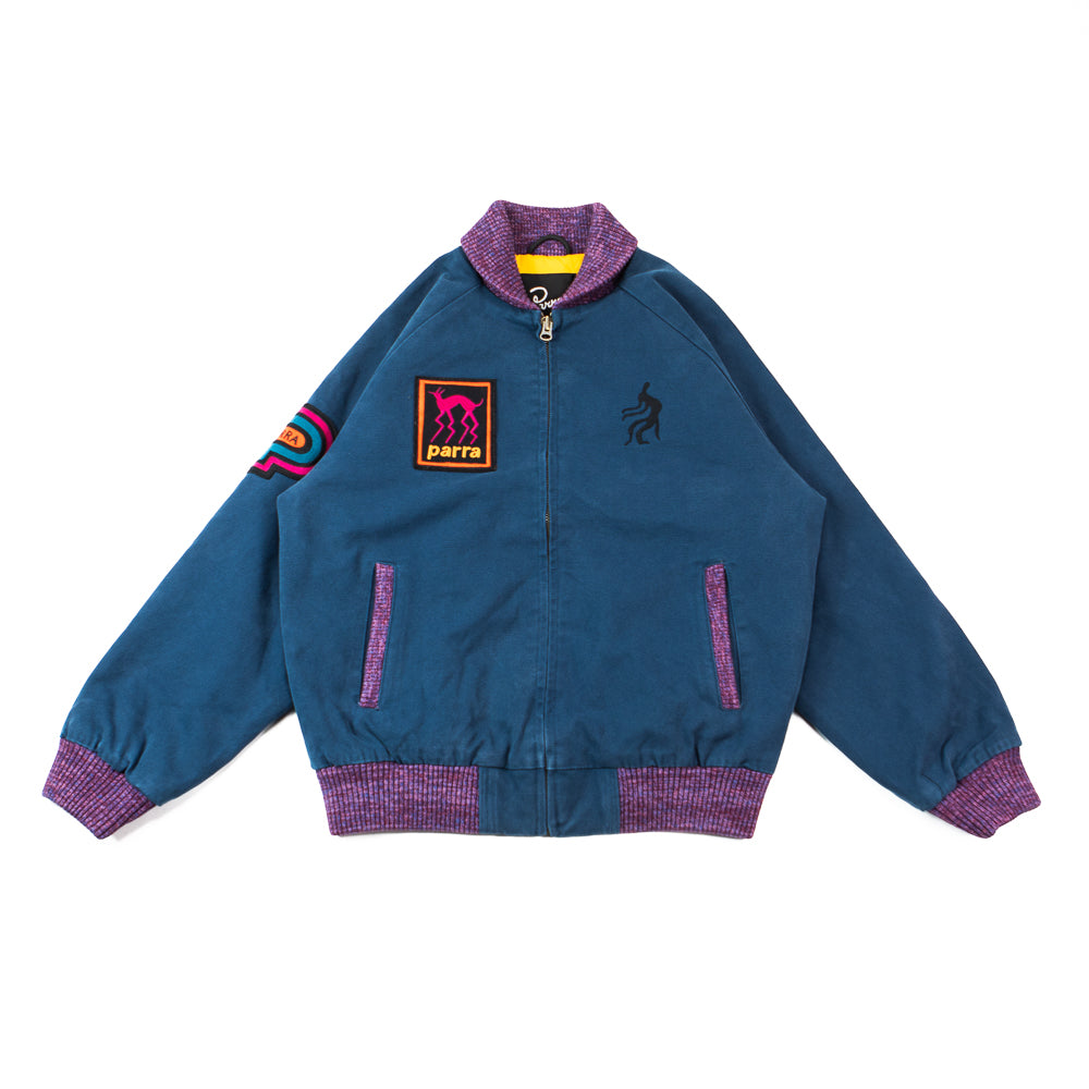 ジャケット・アウター Roen Swarovski Skull Patch Napoleon Jk Skull Stalker Varsity Jacket (Washed Blue) – Corporate