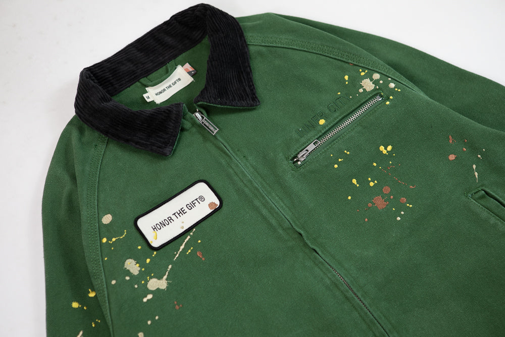 Embroidered Canvas Work Jacket (Forest)