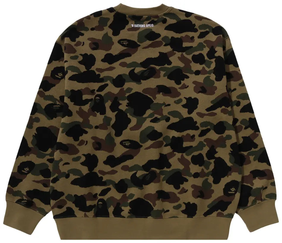 1ST CAMO JACQUARD COLLEGE RELAX FIT CREWNECK SWEATSHIRT (GREEN)
