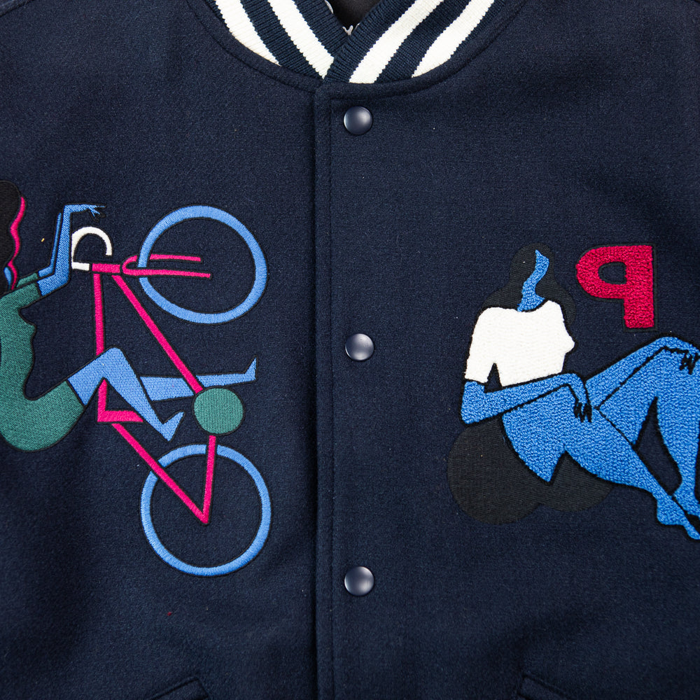 Run Sit & Bike Varsity Jacket (Navy Blue)