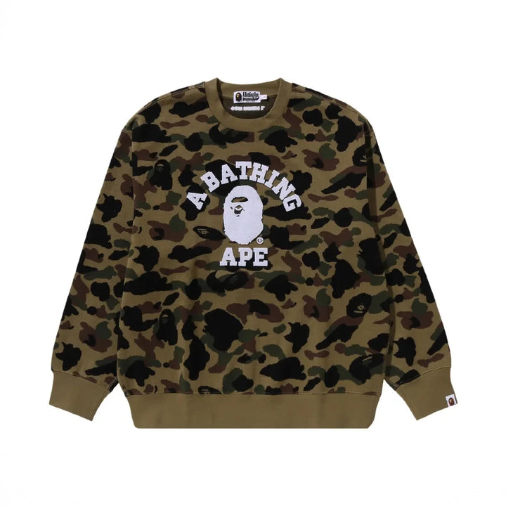 1ST CAMO JACQUARD COLLEGE RELAX FIT CREWNECK SWEATSHIRT (GREEN)