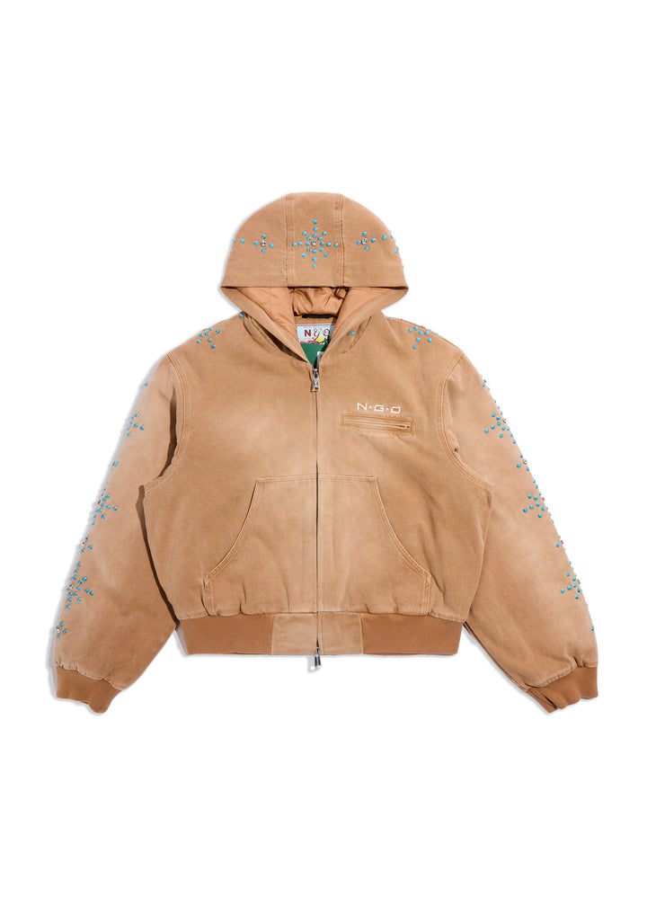 Turquoise Hooded Jacket (Light Brown)