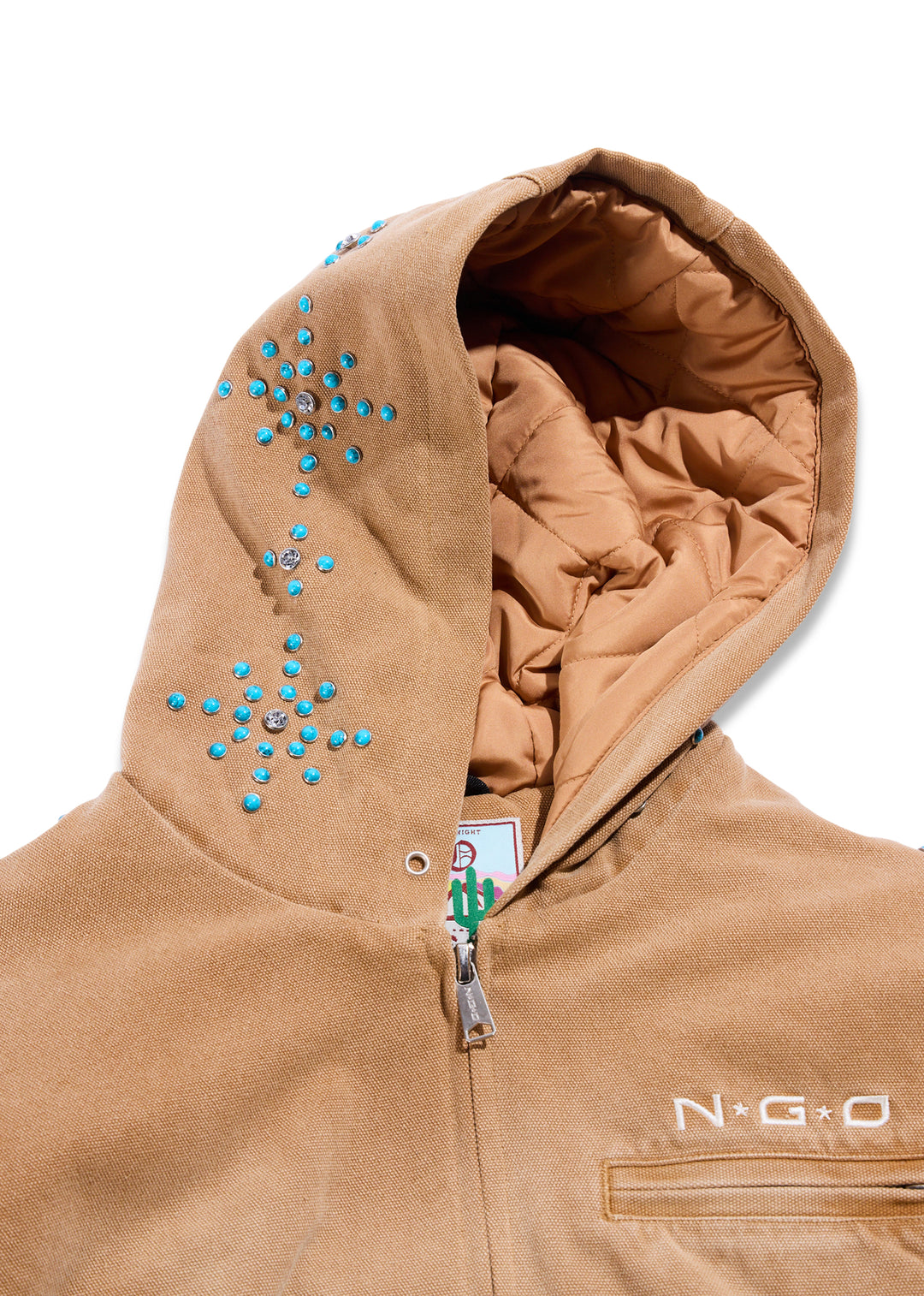 Turquoise Hooded Jacket (Light Brown)