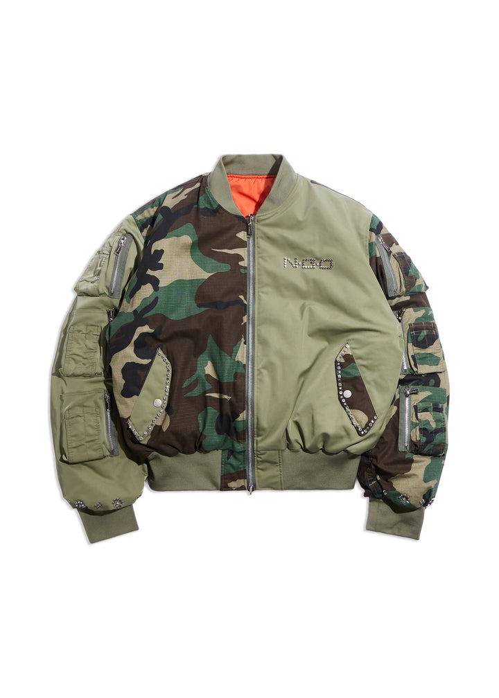 Studded Bomber Jacket (Olive)