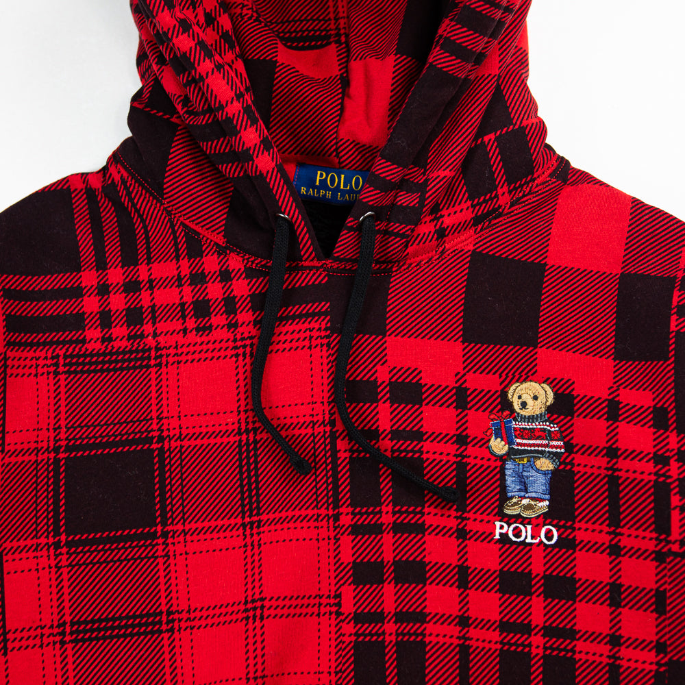 Magic Fleece Novelty Bear Hoodie Plaid (Martin Red/Multi)