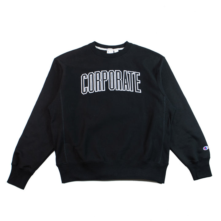 Corporate Arch Reverse Weave Crewneck (Black)