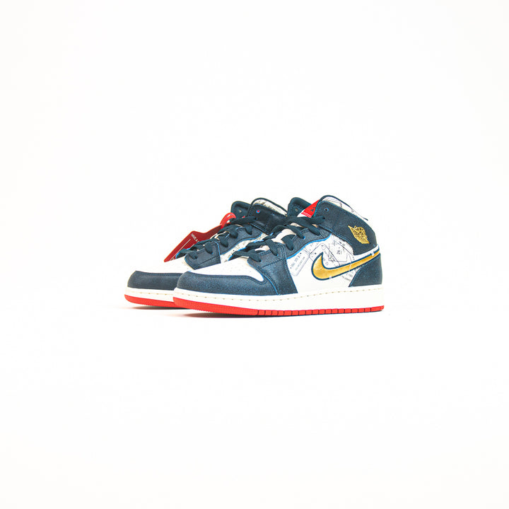 Air Jordan 1 Mid SE (GS) (Armory Navy/Metallic Gold)