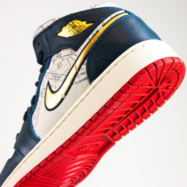 Air Jordan 1 Mid SE (GS) (Armory Navy/Metallic Gold)