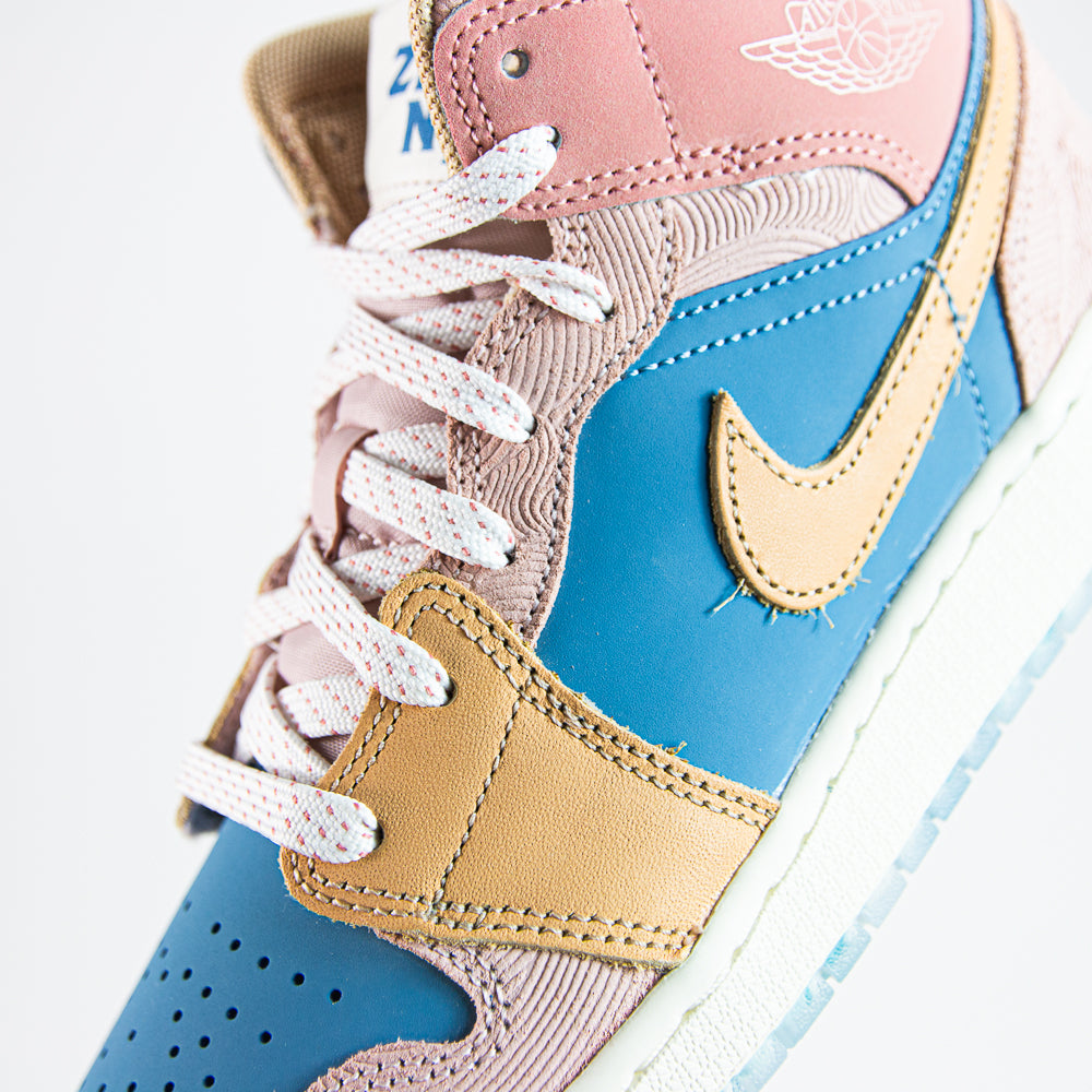 Air Jordan 1 Mid SS (GS) (Aegean Storm/Hemp-Pink Oxford)