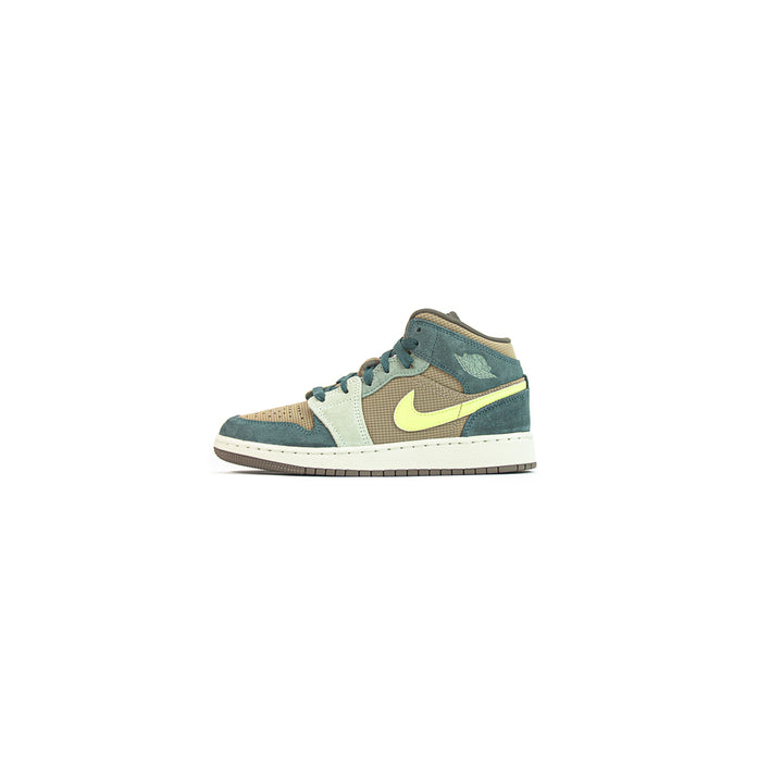 Air Jordan 1 Mid SE GS (Khaki/Lt Lemon/Hasta)