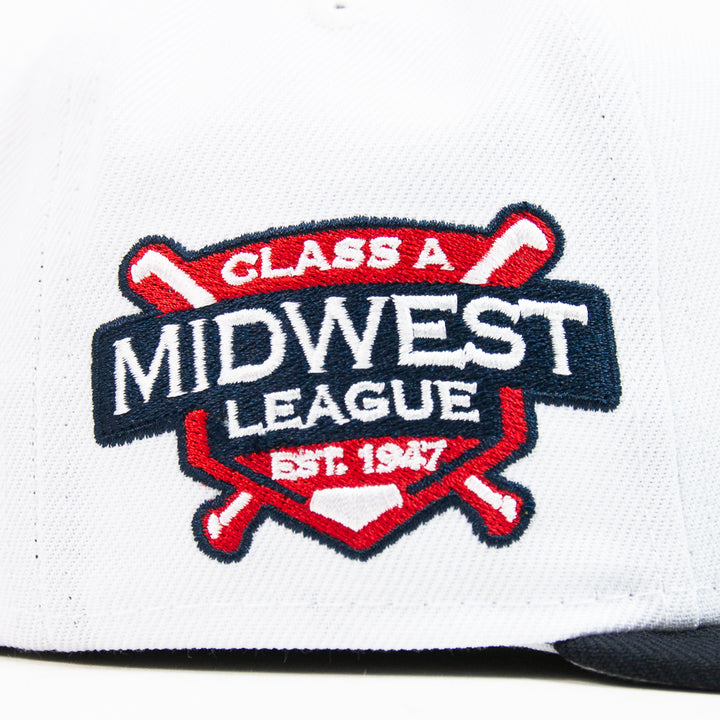 Dayton Dragons Midwest League Fitted Cap (White/ Navy/ Red)