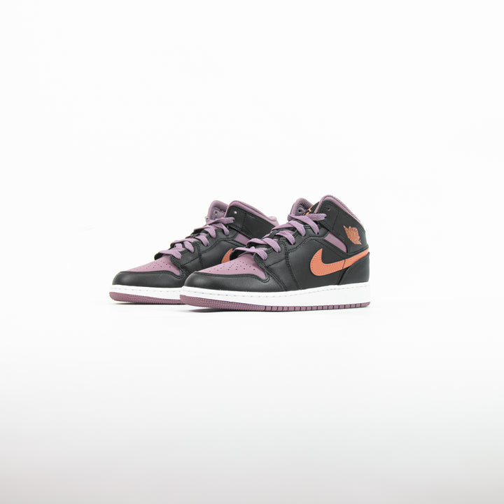 Air Jordan 1 Mid SE (GS) (Black/Sky J Orange-Sky J Muave)