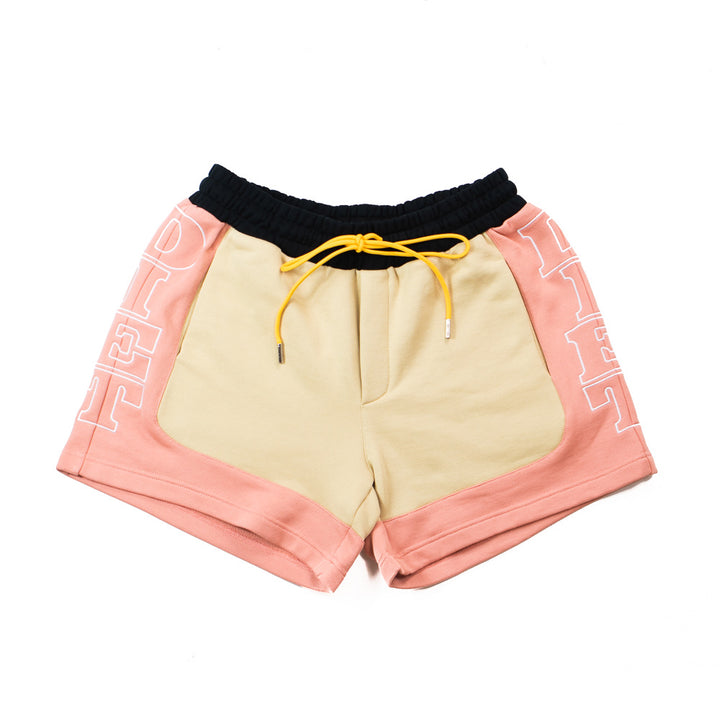 French Terry Row Shorts (Tan/Pink)