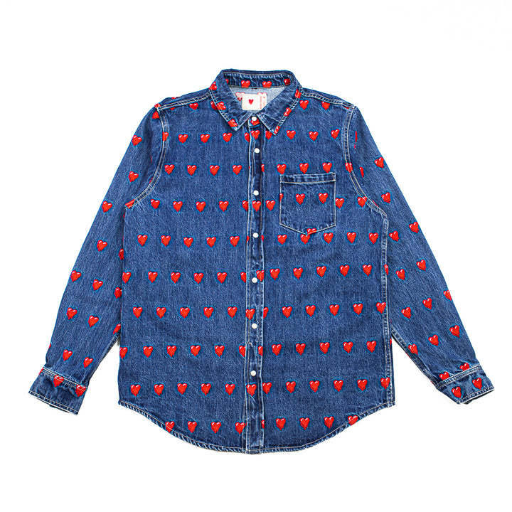 EU Logo Pattern Button Up Shirt (Washed Blue)