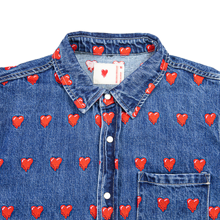 EU Logo Pattern Button Up Shirt (Washed Blue)