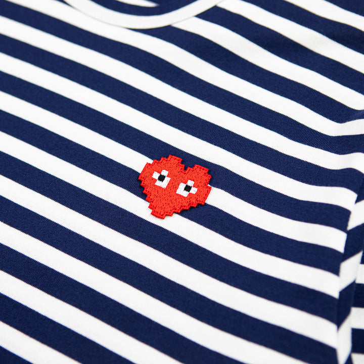 CDG PLAY x Invader Striped LS T-Shirt (White/Navy)