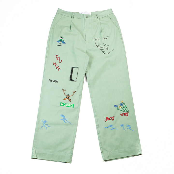 Let Go Herringbone Pants (Green)