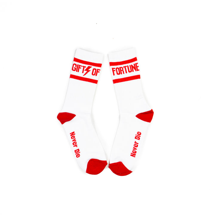 Never Die Socks (White/Red)