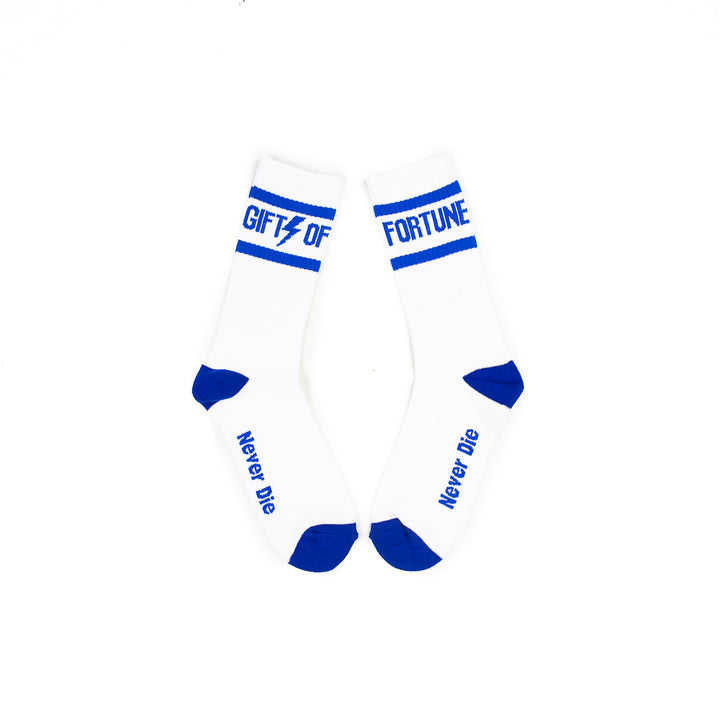 Never Die Socks (White/Blue)