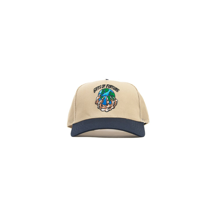 The World is Yours Trucker Hat (Tan/Navy)