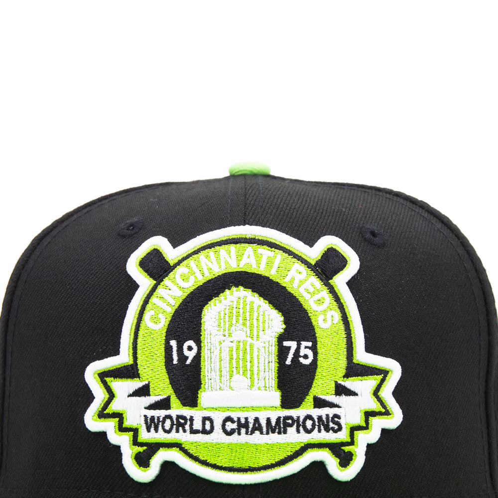 Cincinnati Reds 75 World Series Commissioner Fitted Cap (Black/Lime Green)