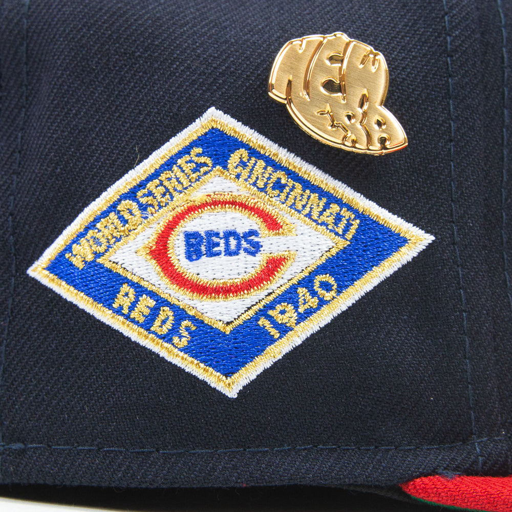 Cincinnati Reds 1940 World Series Logo History Fitted Cap (Navy/Red)