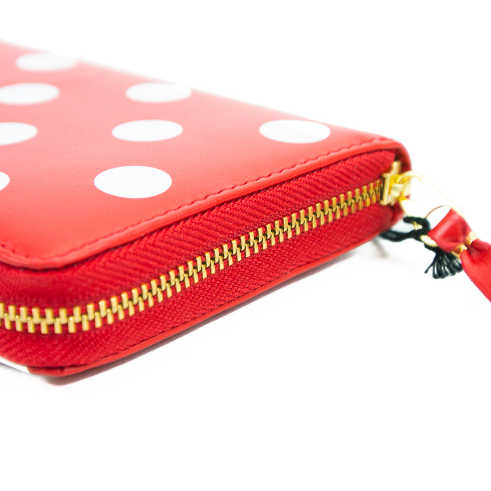 CDG Polka Dot Printed Leather Zip Wallet (Red)