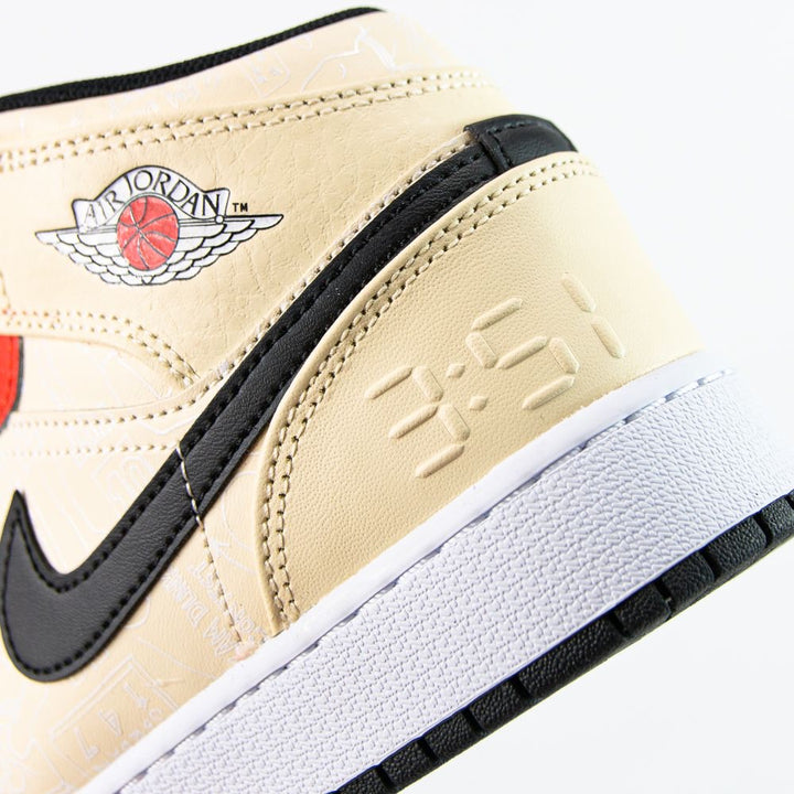 Air Jordan 1 Mid SS (GS) Muslin/Chile Red-Black-White