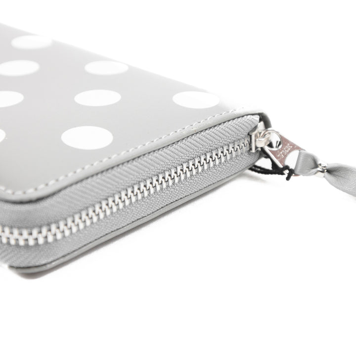 CDG Polka Dot Printed Leather Zip Wallet (Grey)