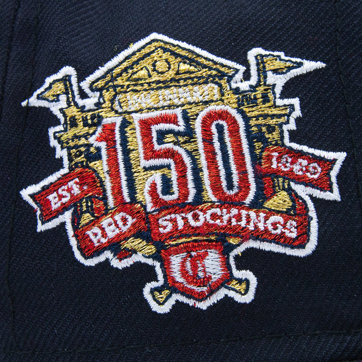 Cincinnati Reds 150th Anniversary Fitted Cap (Navy/Metallic Gold)